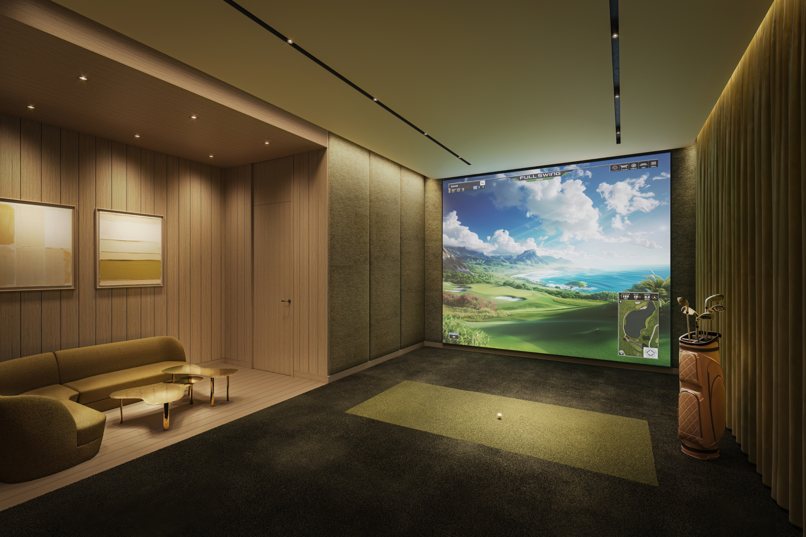 State-of-the-art Sport Simulator for golf practice and other sports, showcasing amenities at 255 East 77, UES condominiums.