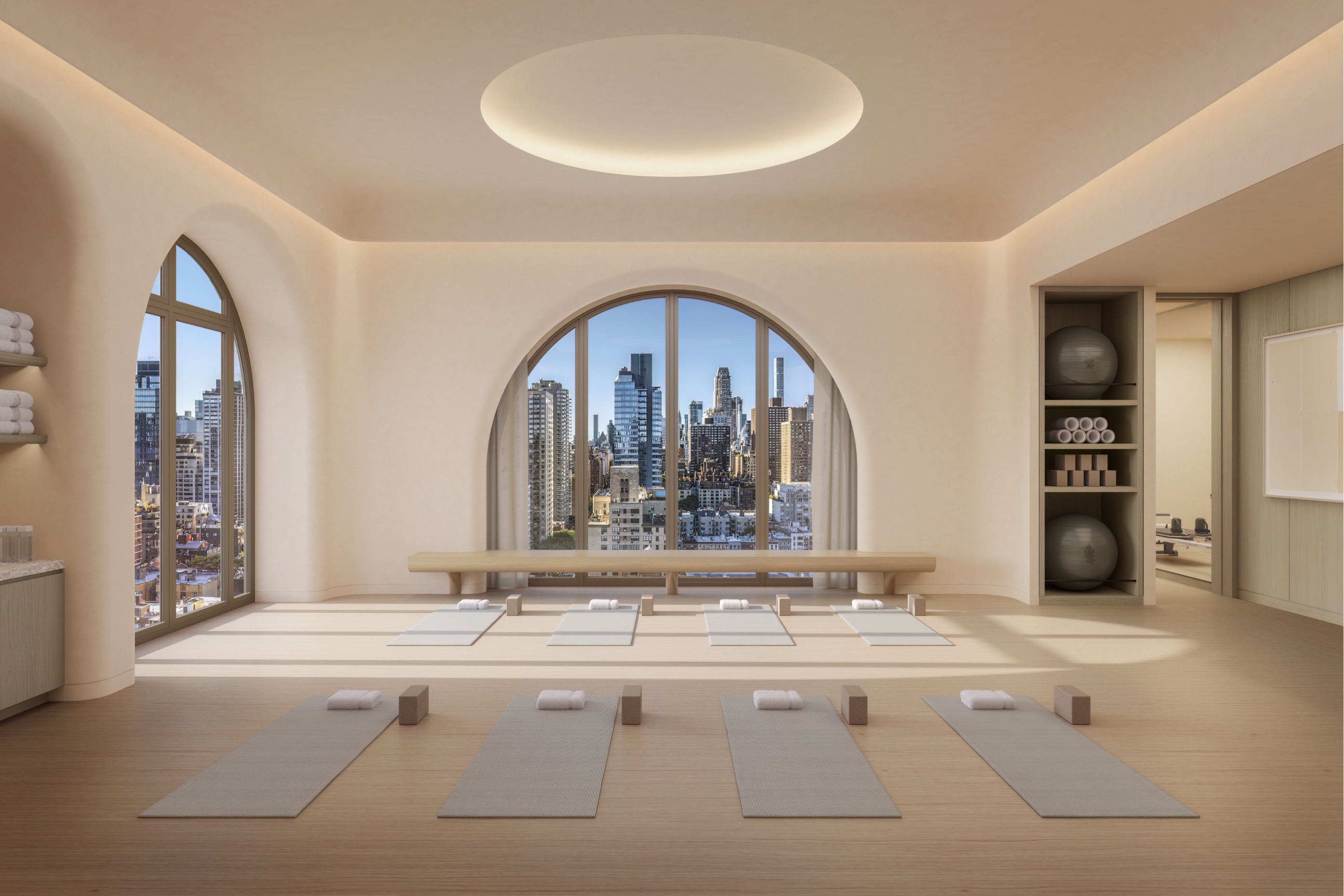 Serene Yoga Room amenity at 255 East 77th Street, a brand new condominium in the Upper East Side, NYC.